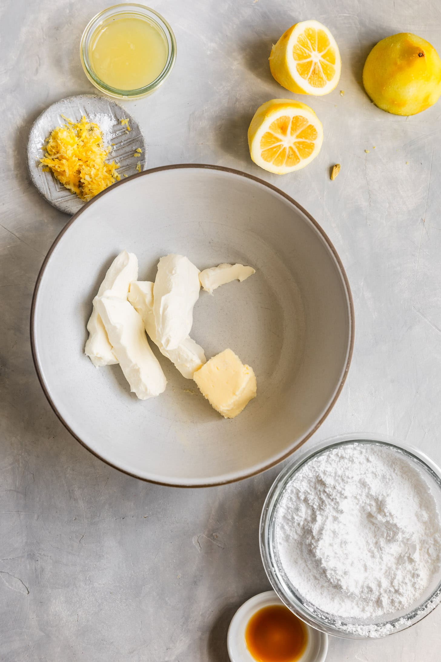 Ingredients for Lemon Cream Cheese Icing