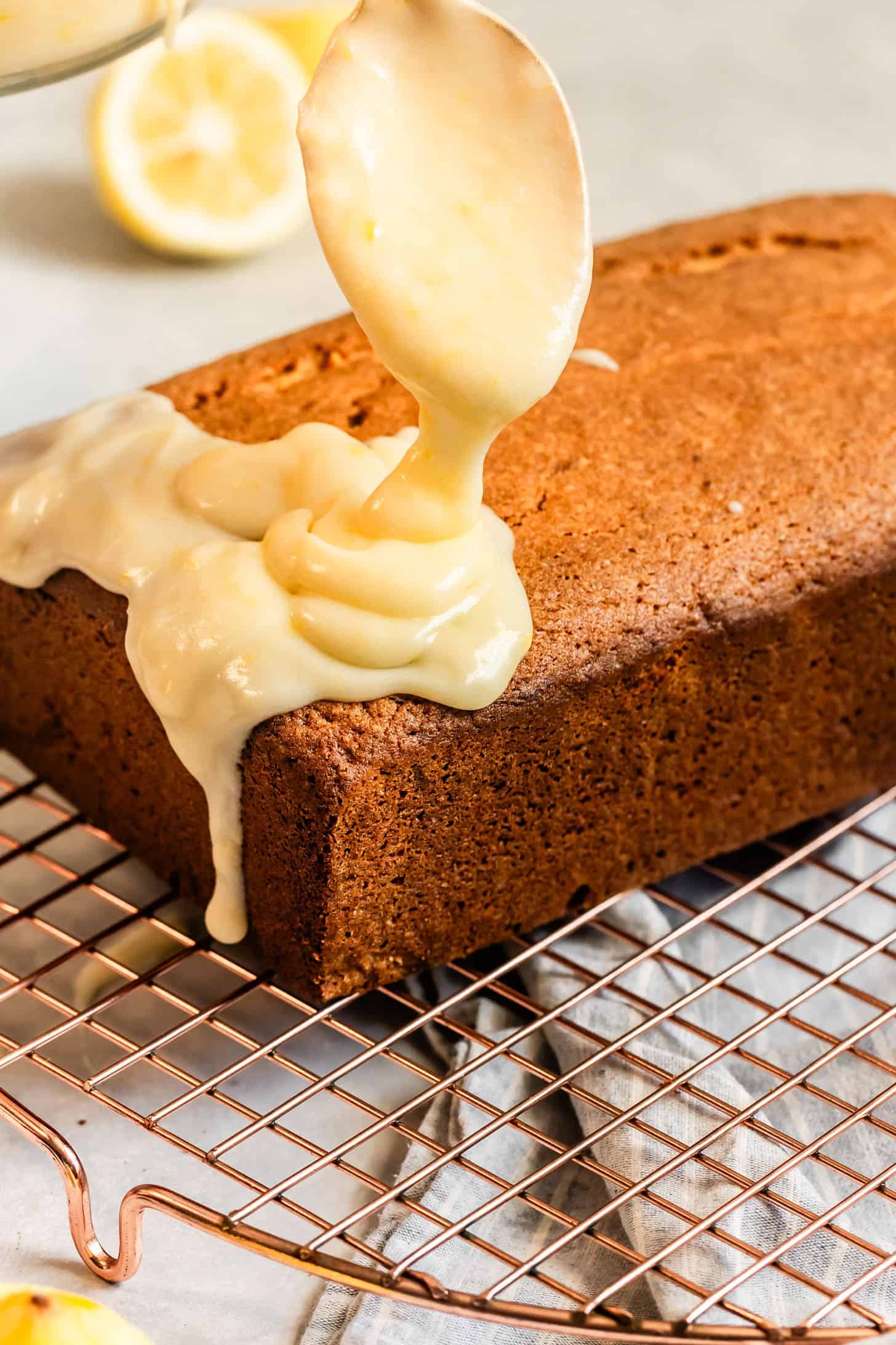 Drizzling Lemon Icing over Loaf Cake