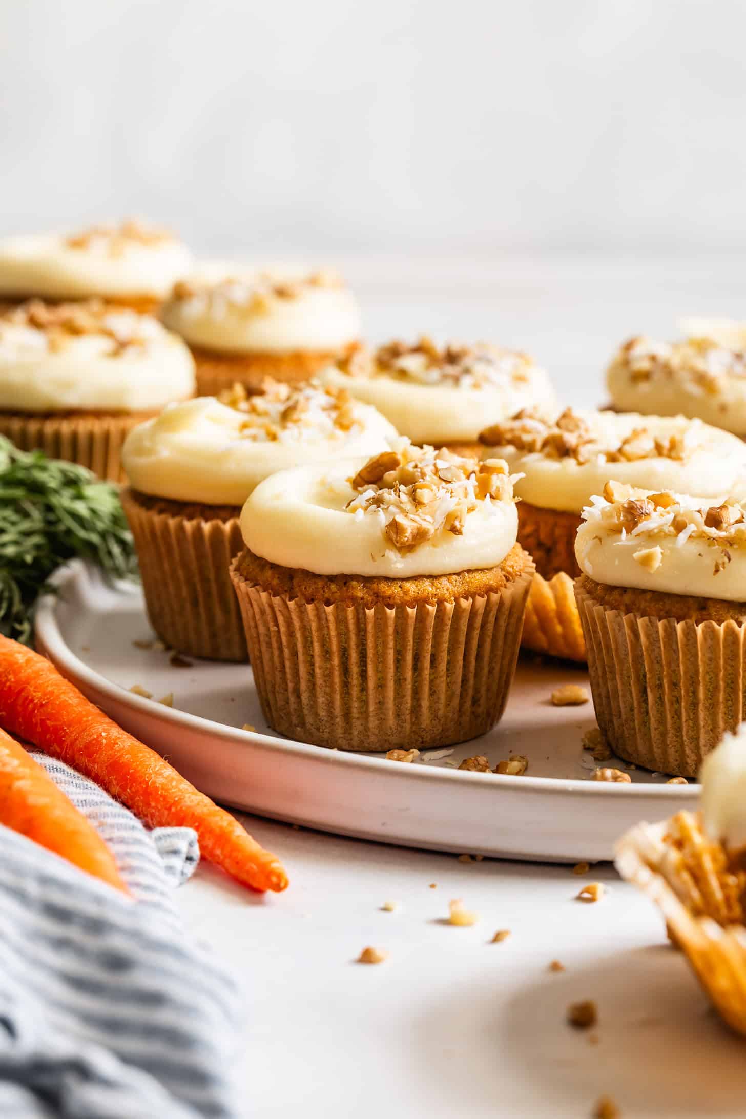 Plate of Gluten-Free Carrot Cake Cupcakes with Almond Flour