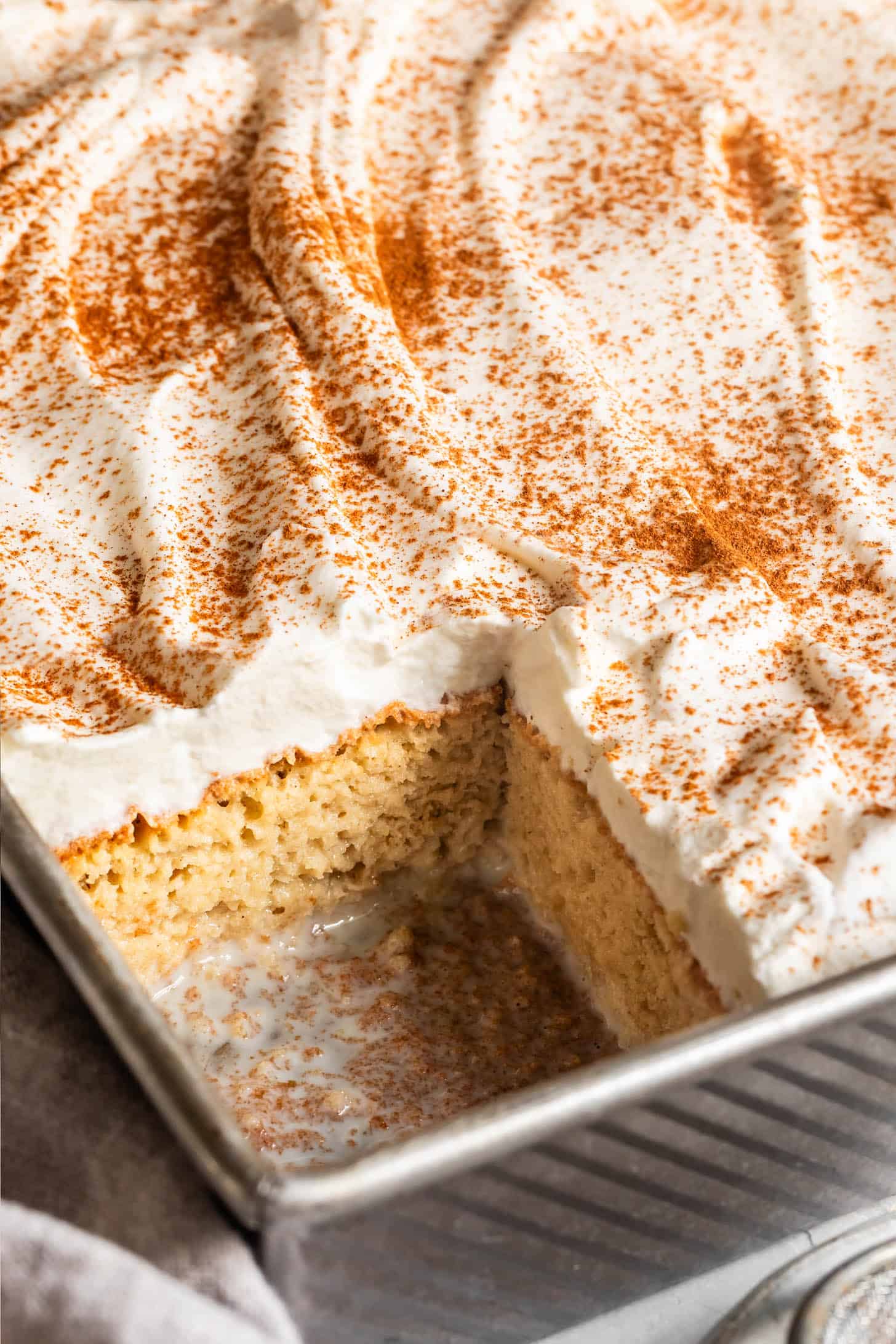 Inside of Gluten-Free Tres Leches Cake in Baking Pan