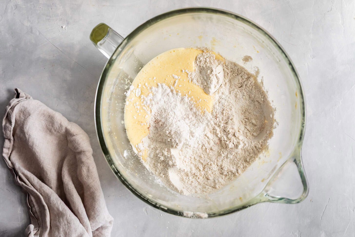 Whisking in flour for tres leches cake