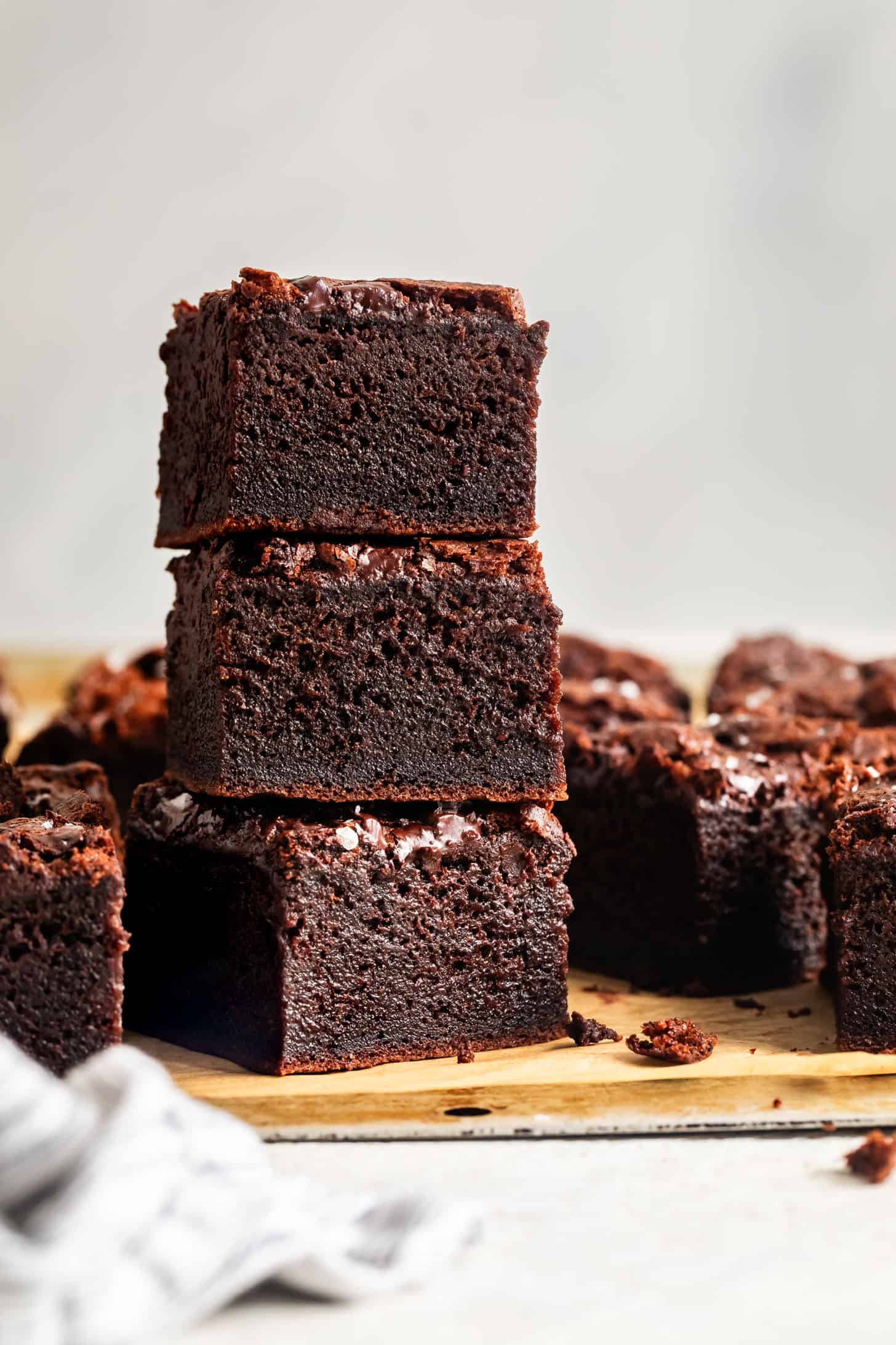 Stack of mochi brownies showing the cut edge