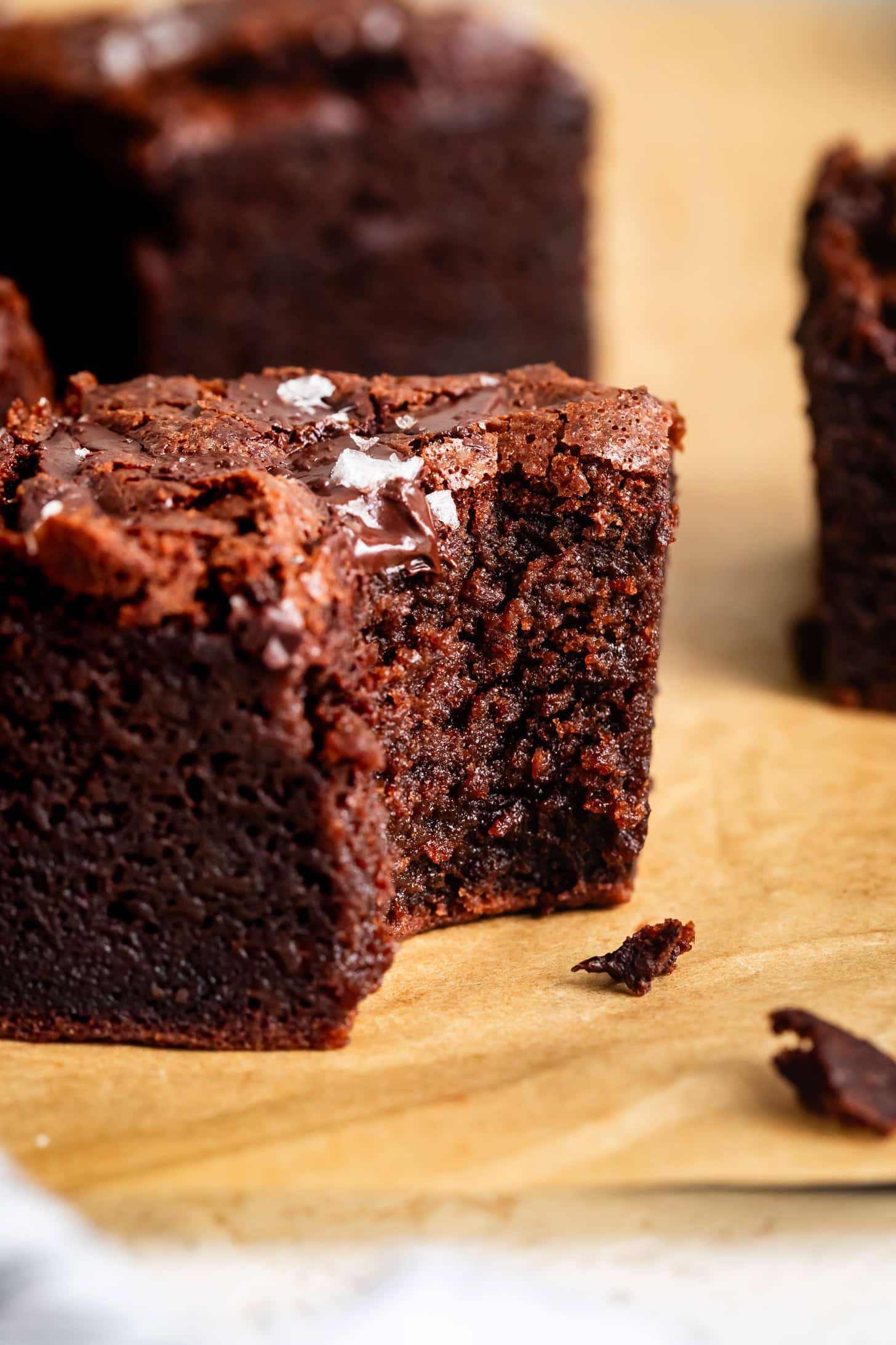 Close-up of a bite of mochi brownie