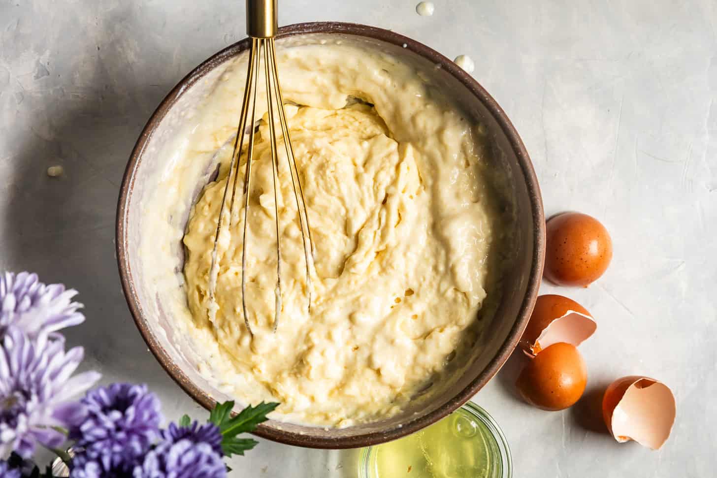 Whisk batter until still clumpy for mochi pancakes