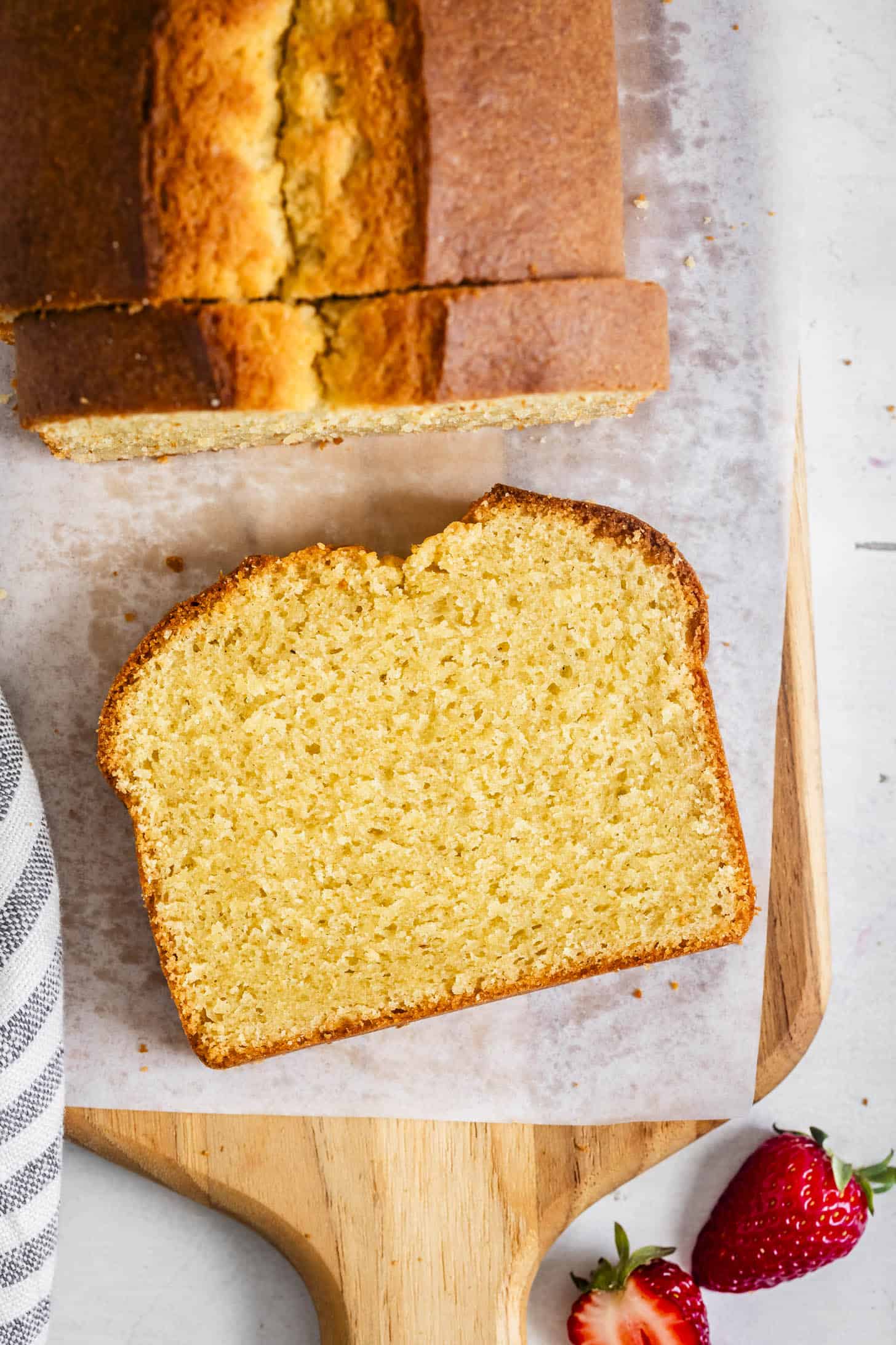 Overhead of Slice of Gluten-Free Pound Cake with Loaf