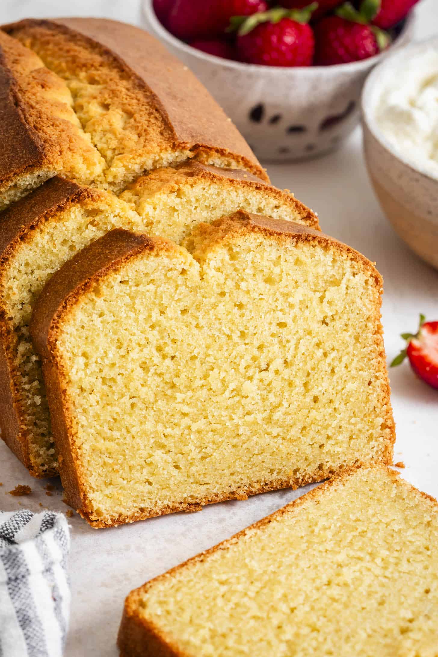 Loaf of Almond Flour Gluten-Free Pound Cake with Slice
