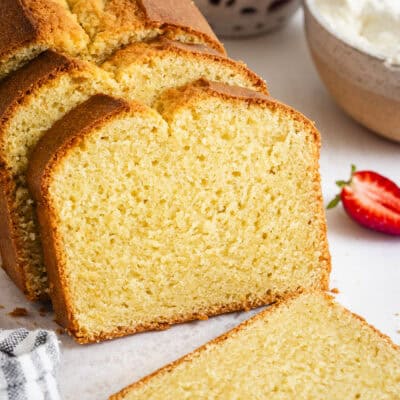Loaf of Almond Flour Gluten-Free Pound Cake with Slice