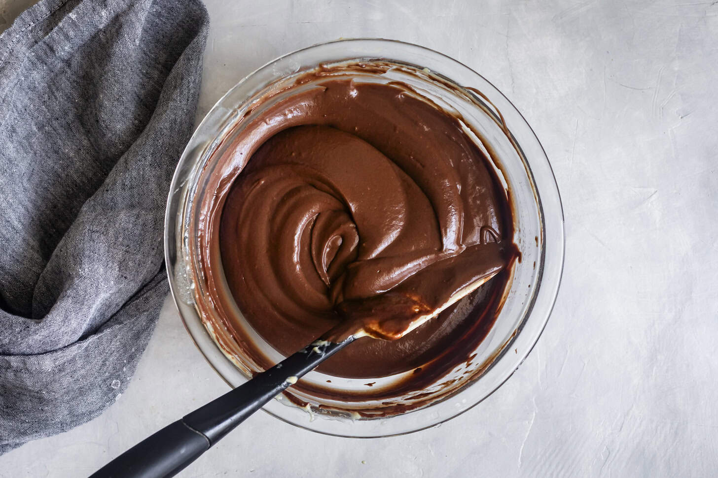Chocolate pudding in a bowl for pie