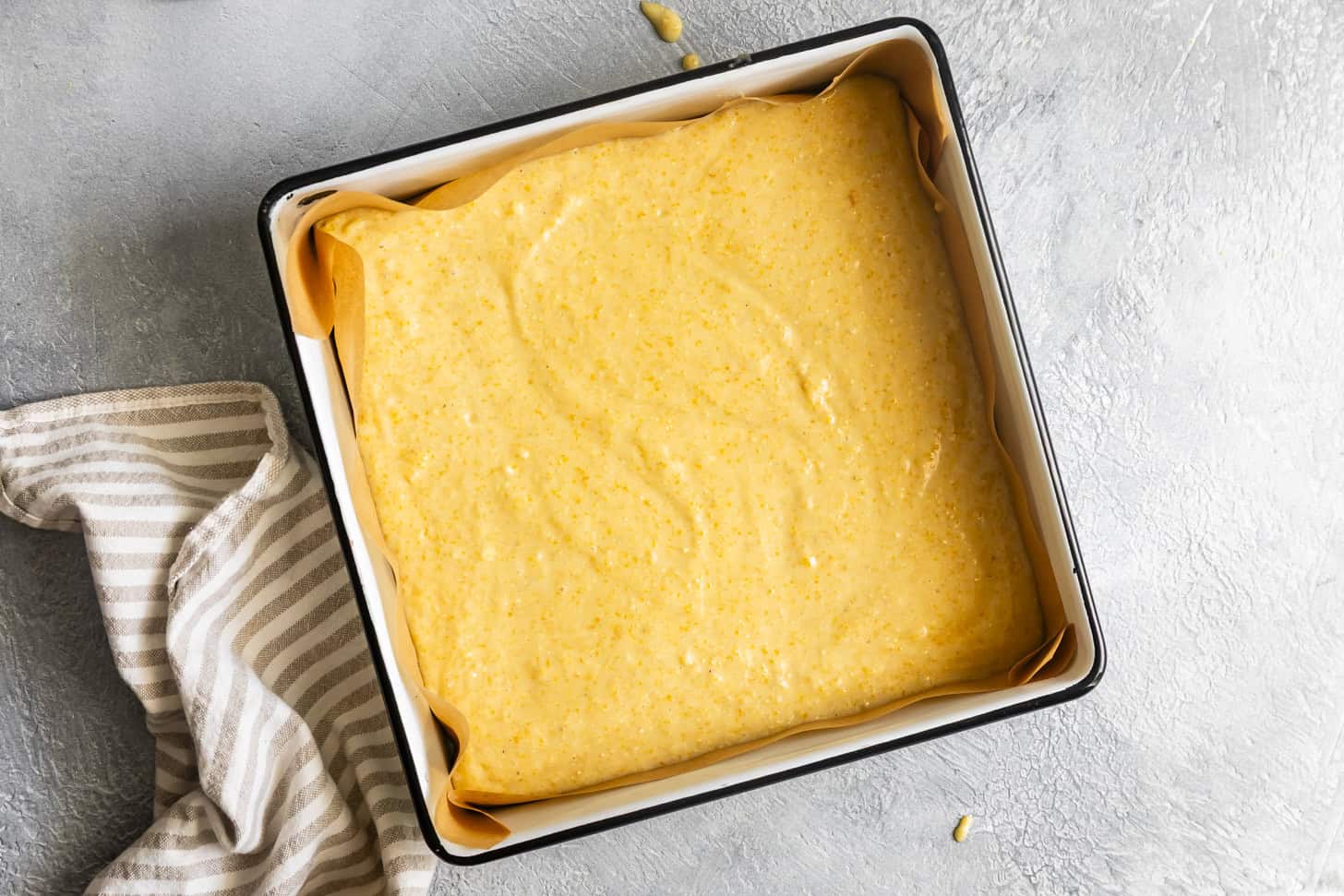 Gluten-Free Cornbread Batter in Baking Pan