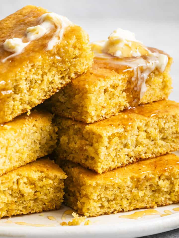 Stacked Gluten-Free Cornbread with Butter and Honey