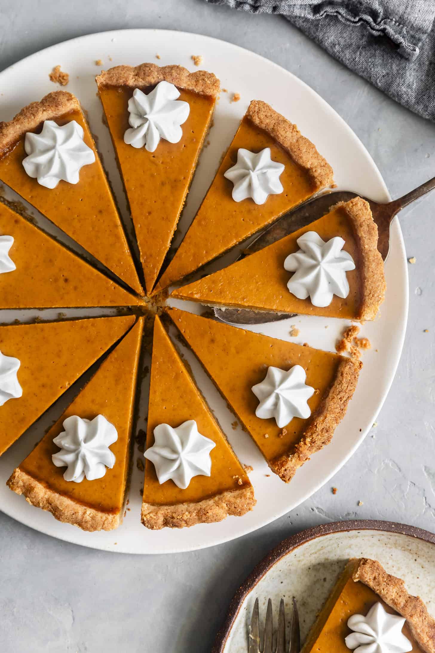 Sliced Gluten-Free Pumpkin Pie in a Tart