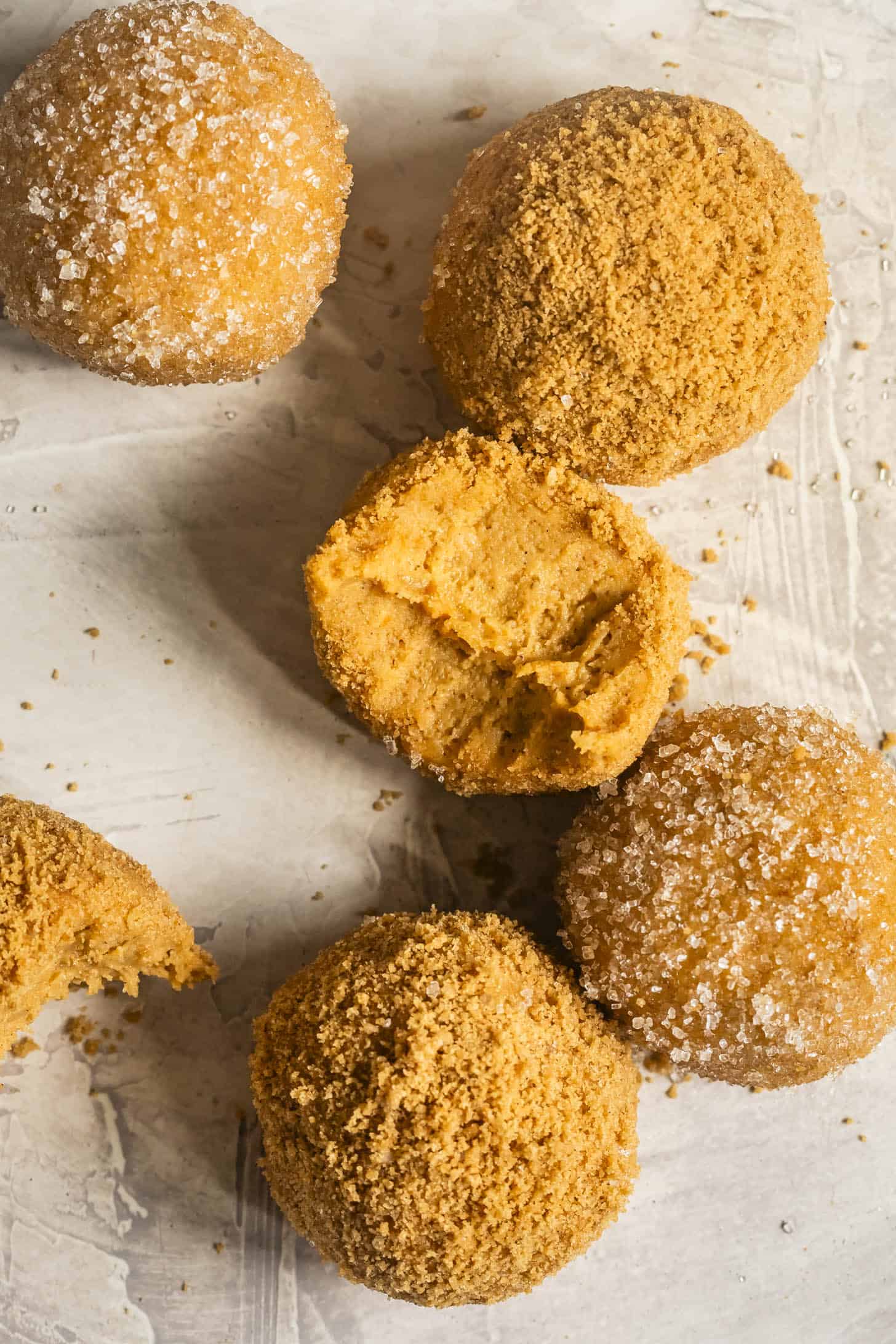 Close-up of bite of No-Bake Pumpkin Cheesecake Balls