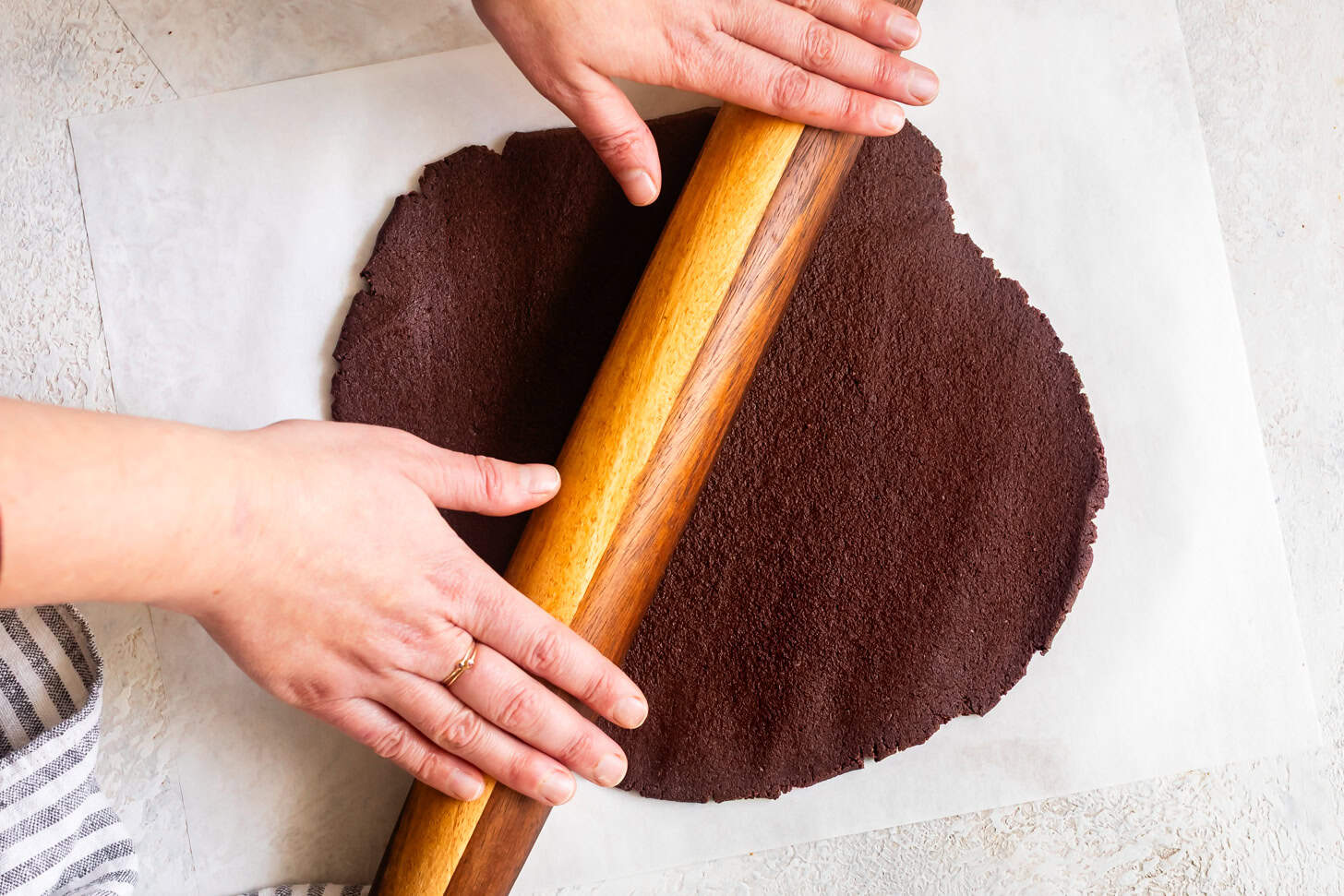 Rolling out Almond Flour Chocolate Shortbread Dough