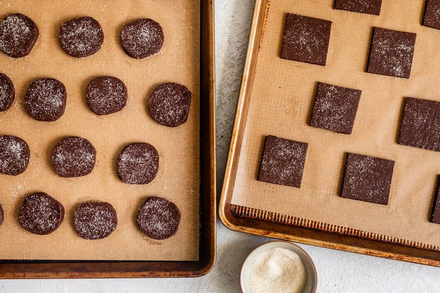 Gluten-Free Chocolate Shortbread Cookies on Baking Sheet