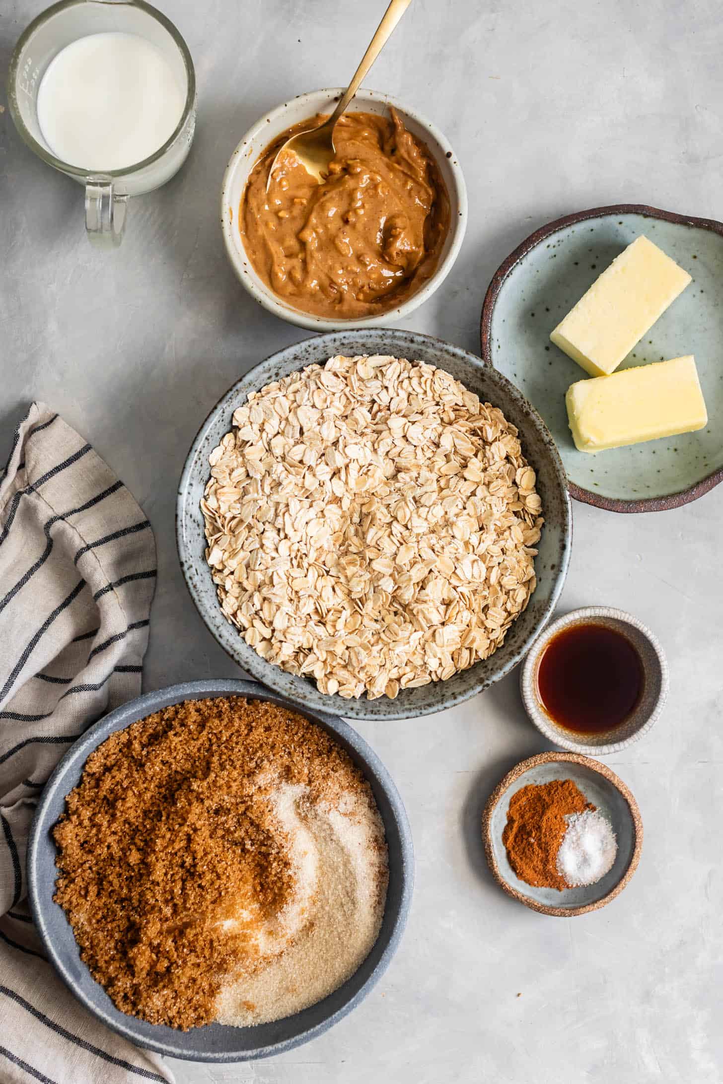 Ingredients for No Bake Peanut Butter Oatmeal Cookies
