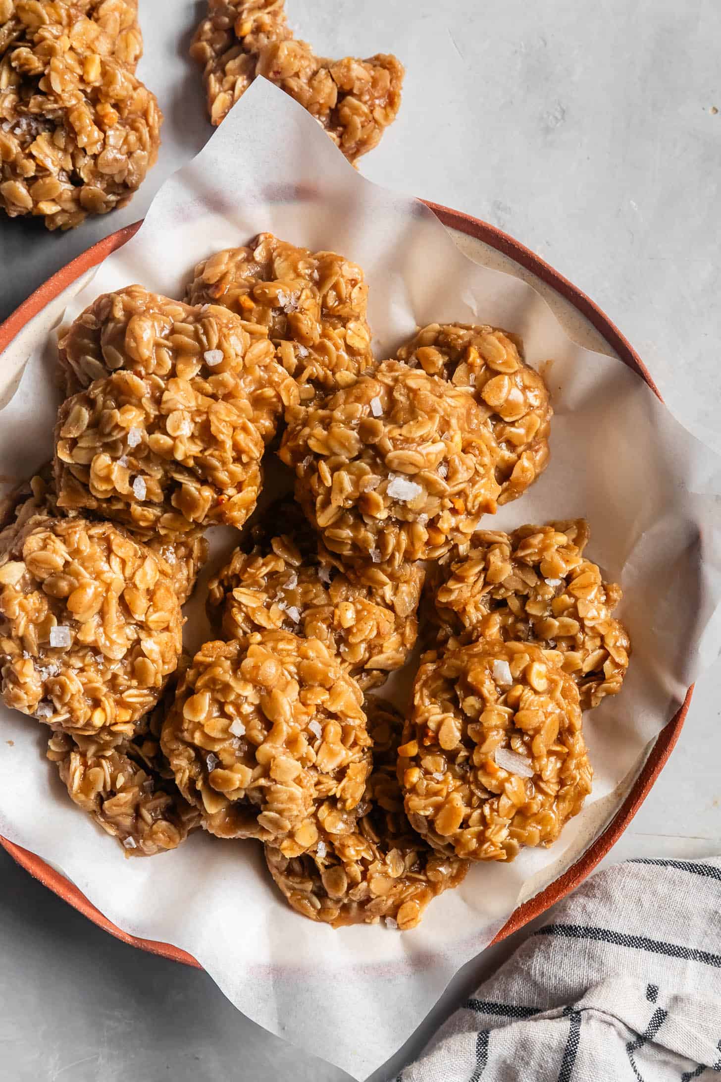 On a Plate No Bake Peanut Butter Oatmeal Cookies with Flaky Salt