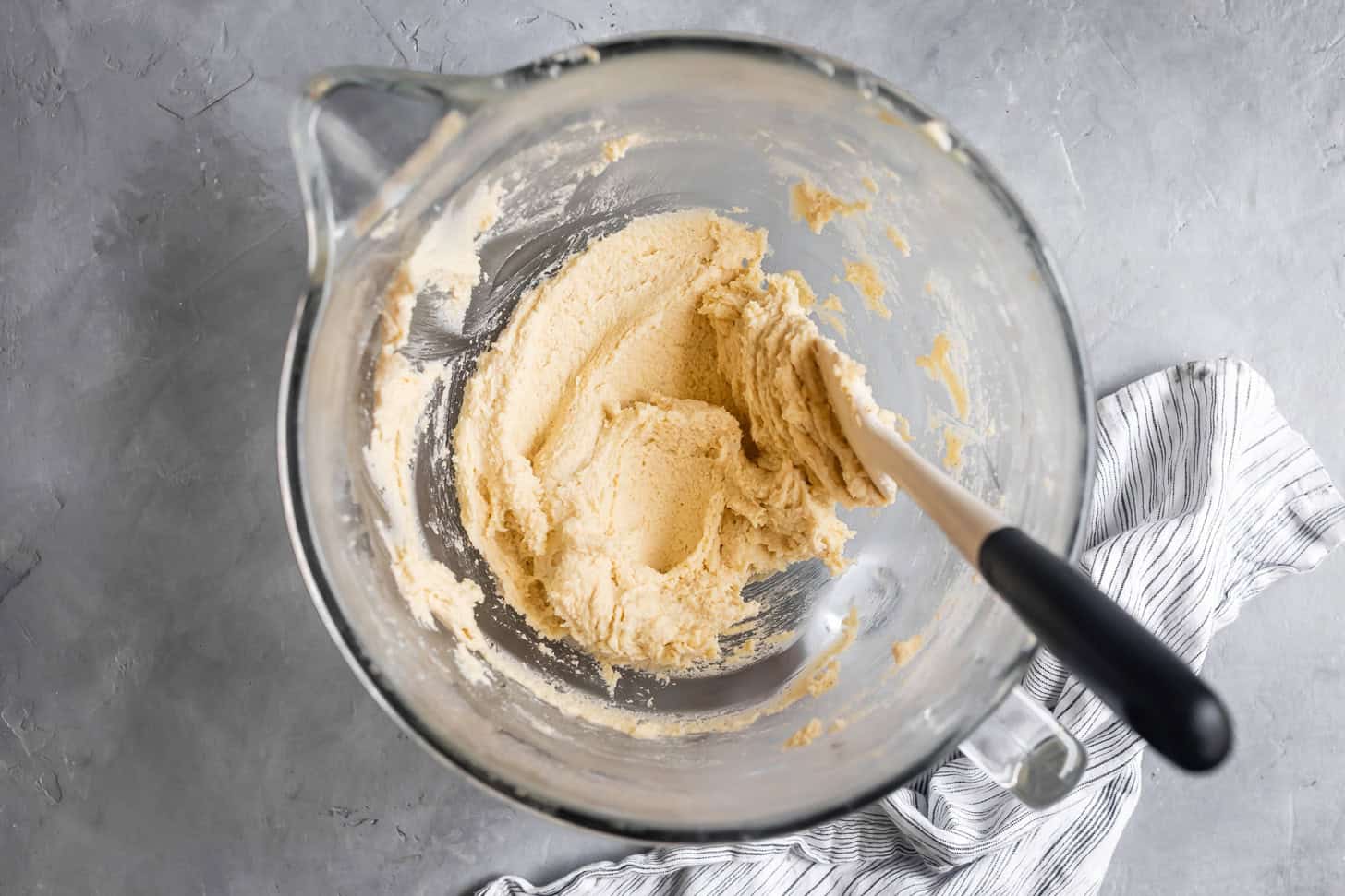 Cookies dough for gluten-free butter cookies with almond flour in glass mixing bowl